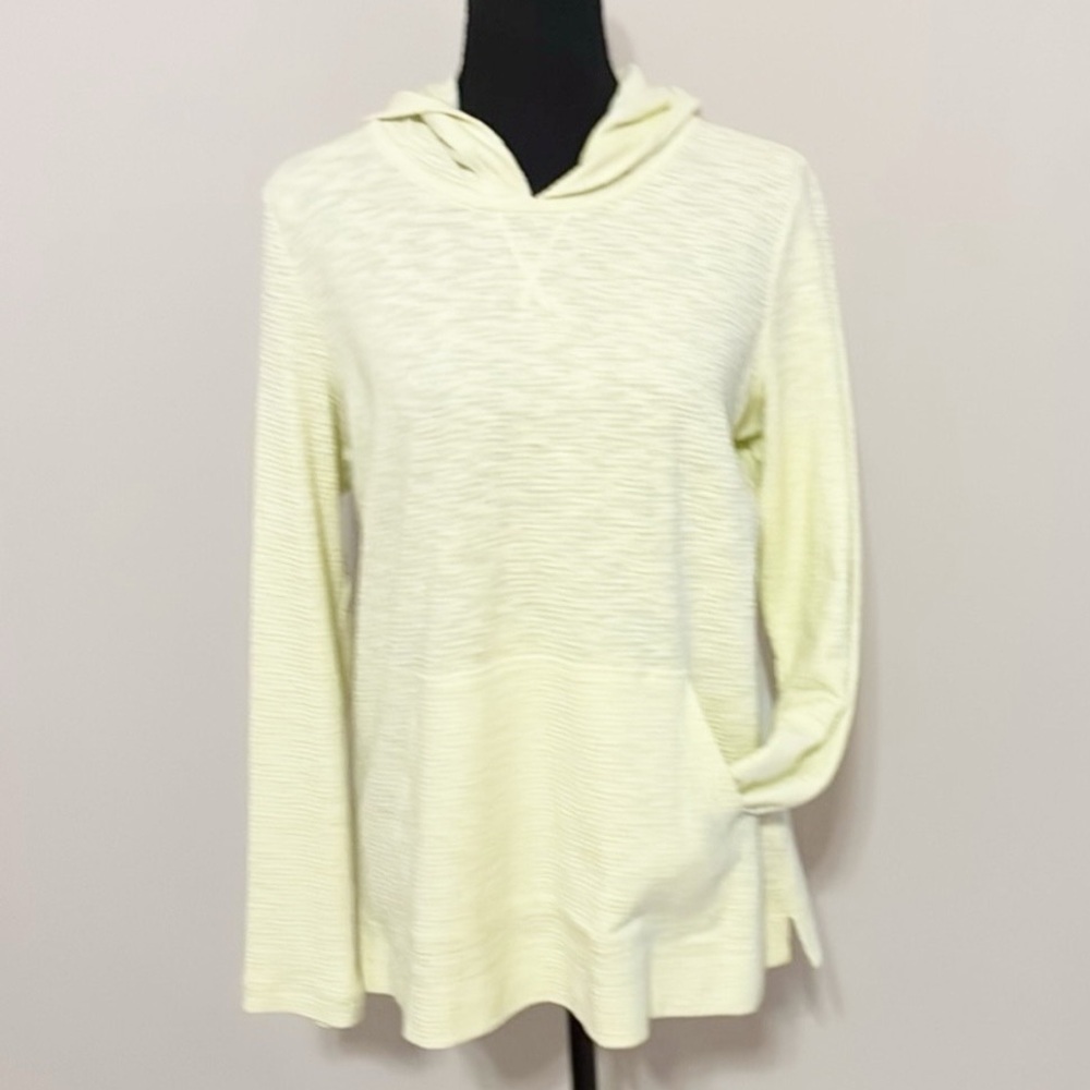 J. Jill Waffle/Textured Cozy Hoodie sweater with front Pocket Yellow Size XS
